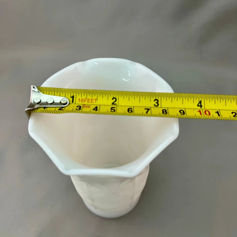 Hazel-Atlas Milk Glass Vase Small White Excellent Starburst Scalloped Rim 5.5 in